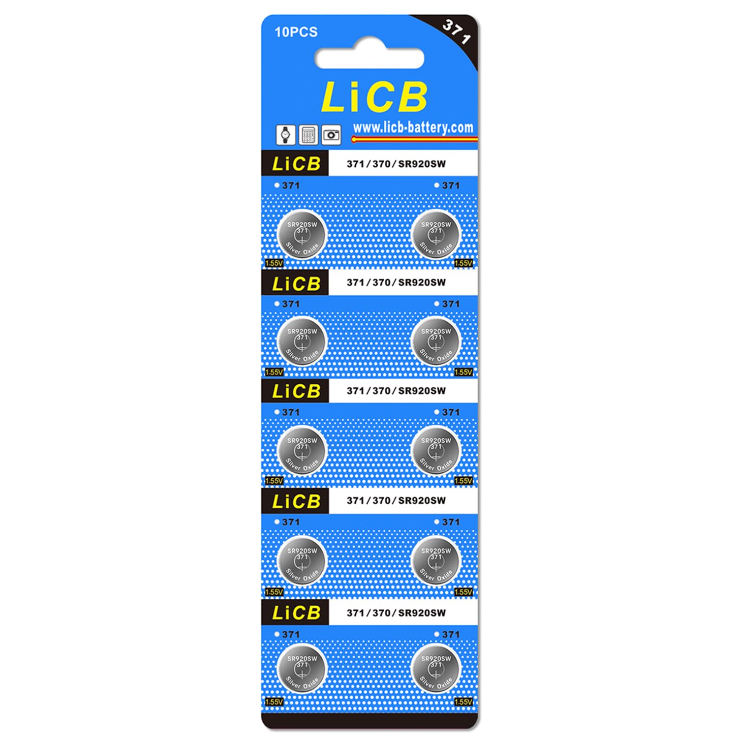 LiCB Long-Lasting & Leak-Proof 10 Pack 371 SR920SW Watch Battery for Watches
| LiCB High Capacity Silver Oxide 1.55V Bu